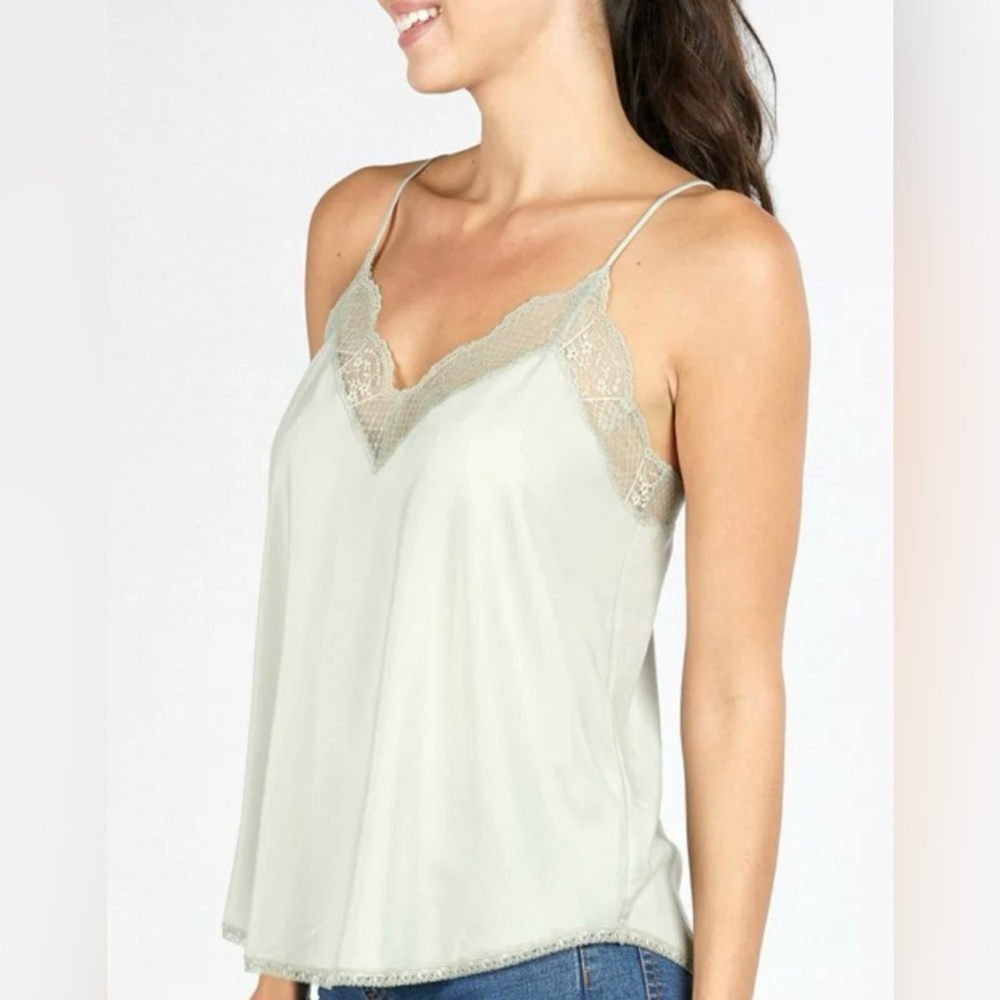 Lovestitch Romantic Eternal Lace Trim Spaghetti Strap Camisole-Pistachio/Mint.